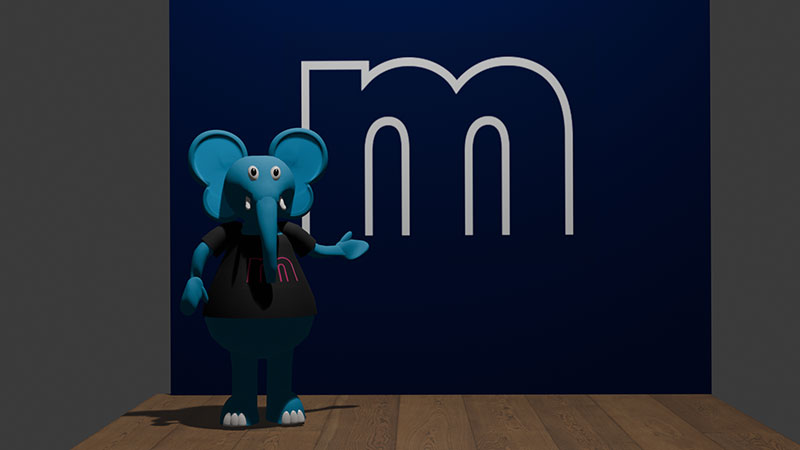 Elefanten Maskottchen der Hochschule Macromedia in 3D Modell